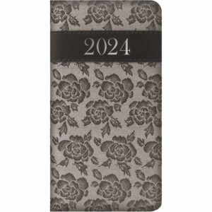 Grey Embroidered Roses Slim Diary 2024